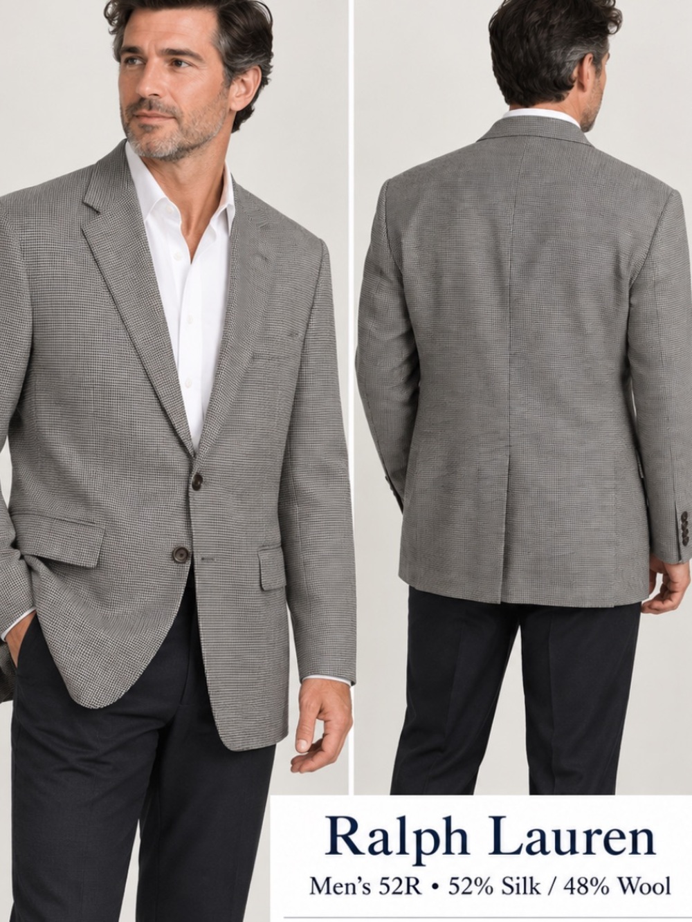 Ralph Lauren Gray Glen Plaid sport Blazer - Classic slik wool blazer 52R hondsth